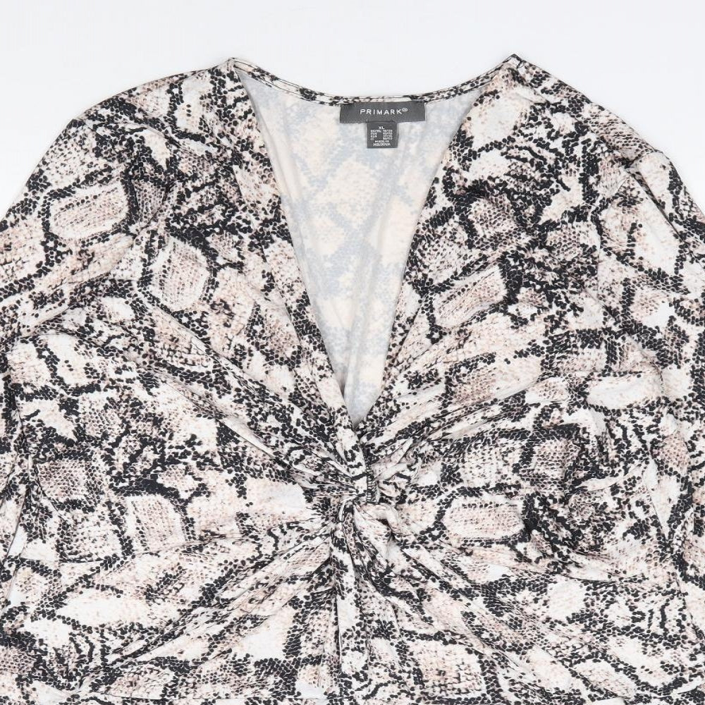 Primark Womens Beige Animal Print Polyester Bodysuit One-Piece Size XL  Snap