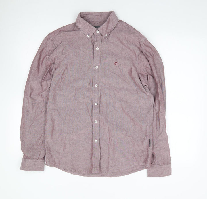 Peter Werth Mens Beige  Cotton  Button-Up Size 38 Collared Button