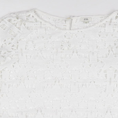 River Island Womens Ivory Geometric Polyester Jersey T-Shirt Size 6 Round Neck