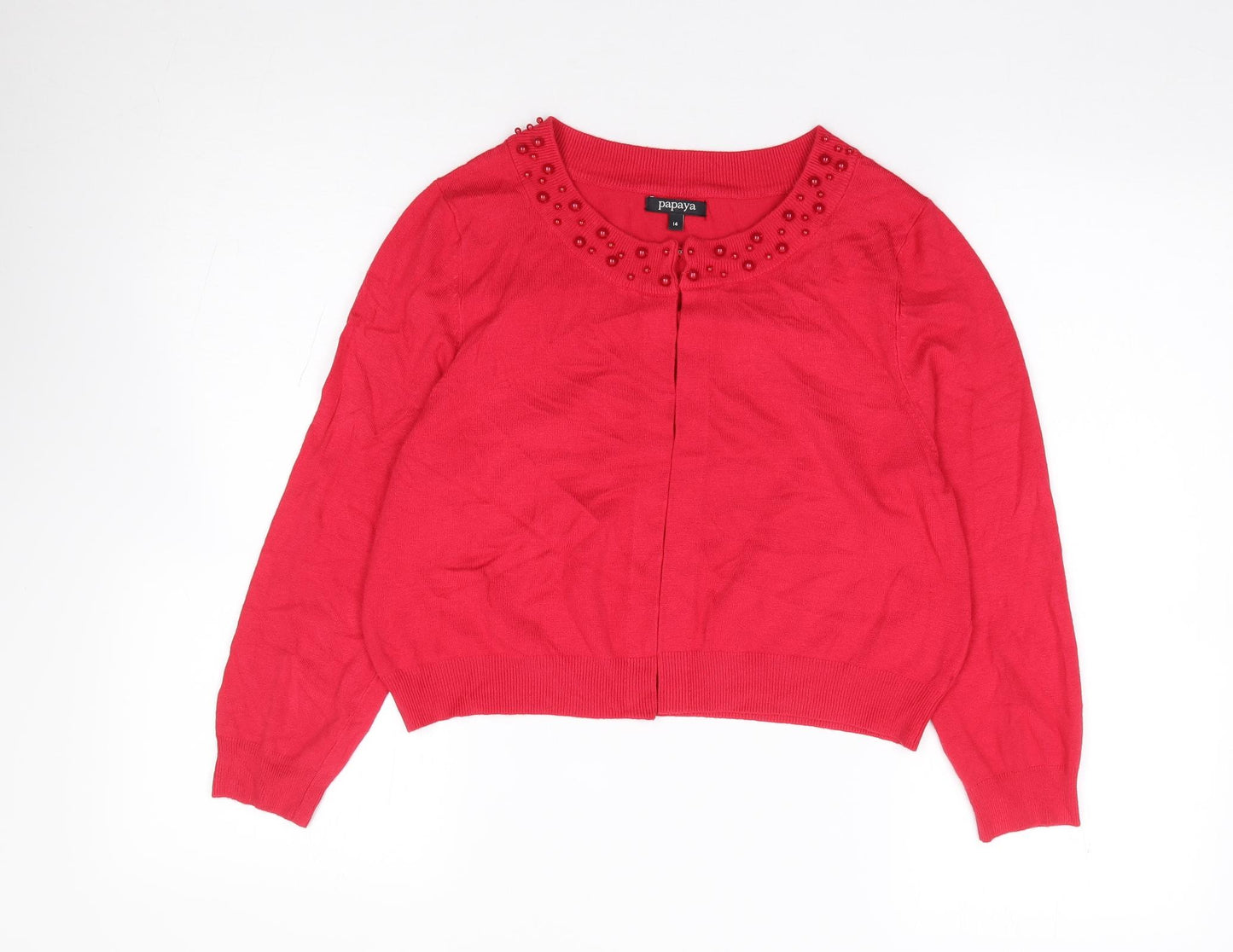 Papaya Womens Red Round Neck  Viscose Cardigan Jumper Size 14