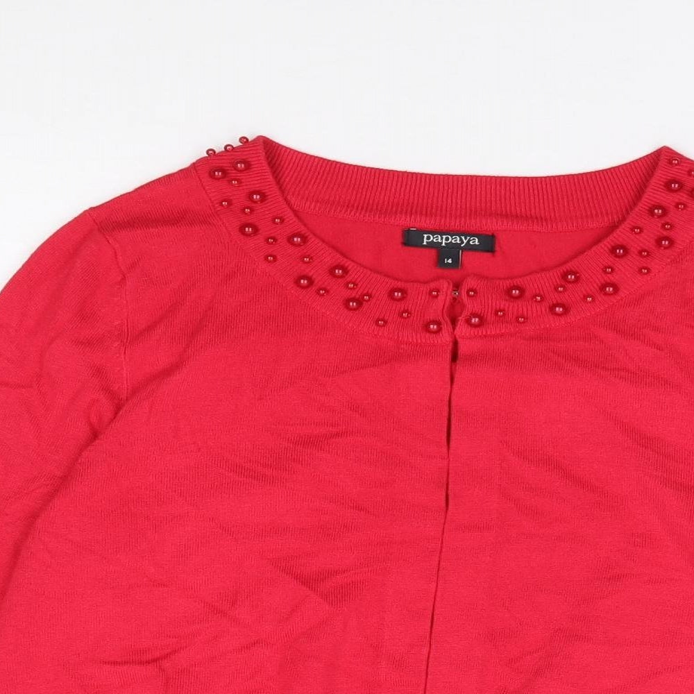 Papaya Womens Red Round Neck  Viscose Cardigan Jumper Size 14