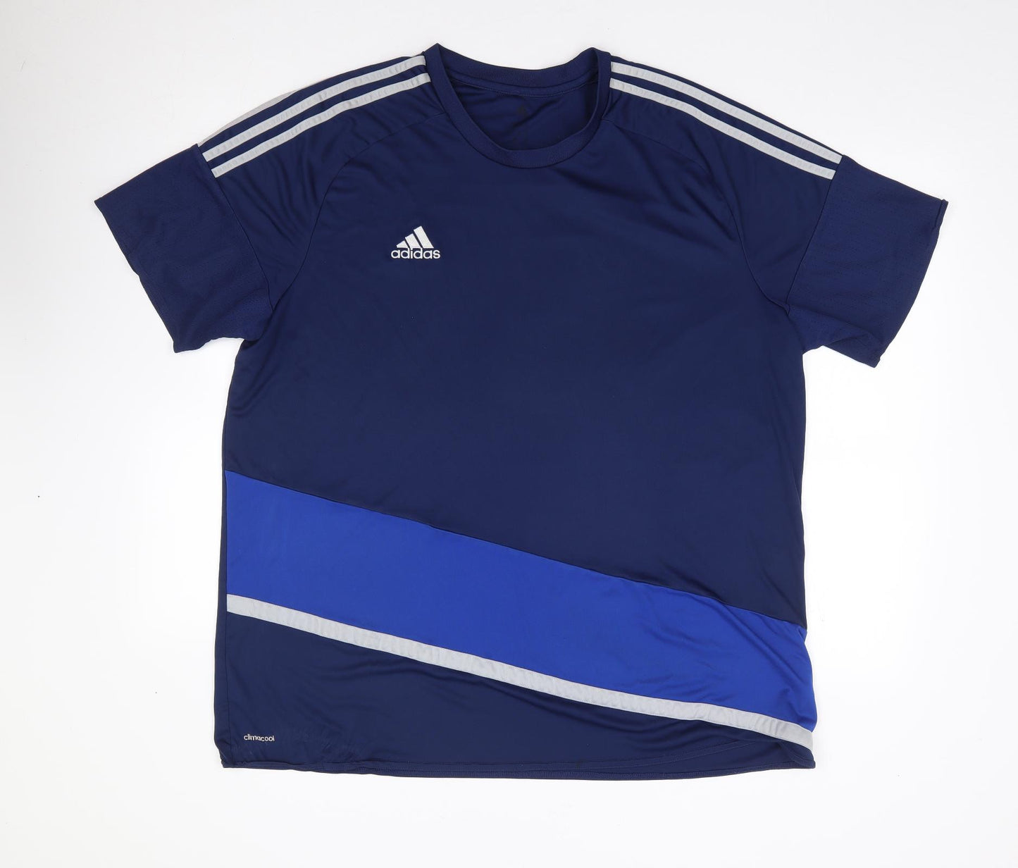 Addidas Mens Blue  Polyester Jersey T-Shirt Size 2XL Crew Neck Pullover