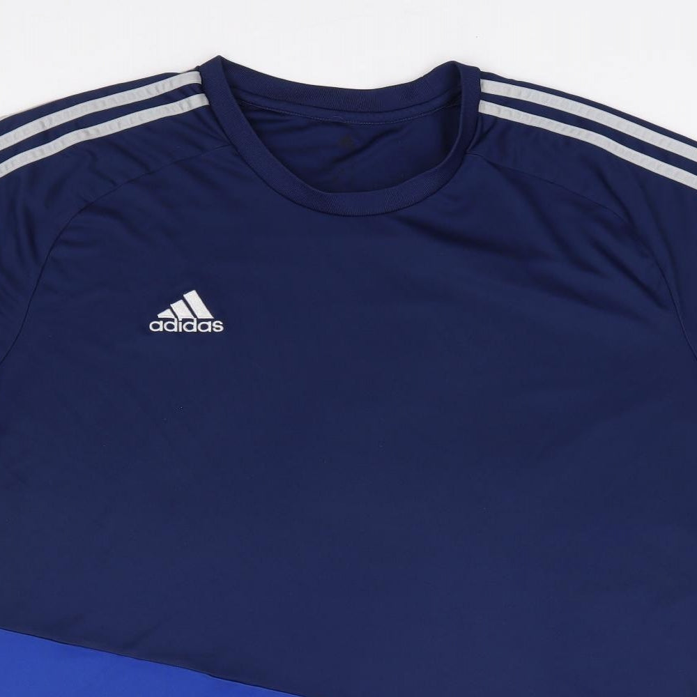 Addidas Mens Blue  Polyester Jersey T-Shirt Size 2XL Crew Neck Pullover