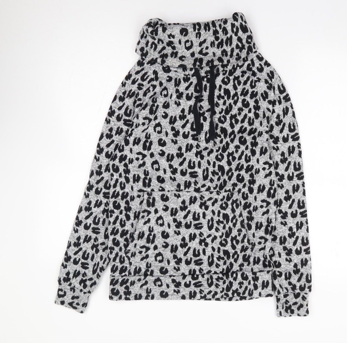Derek Heart Womens Grey Roll Neck Animal Print Polyester Pullover Jumper Size S