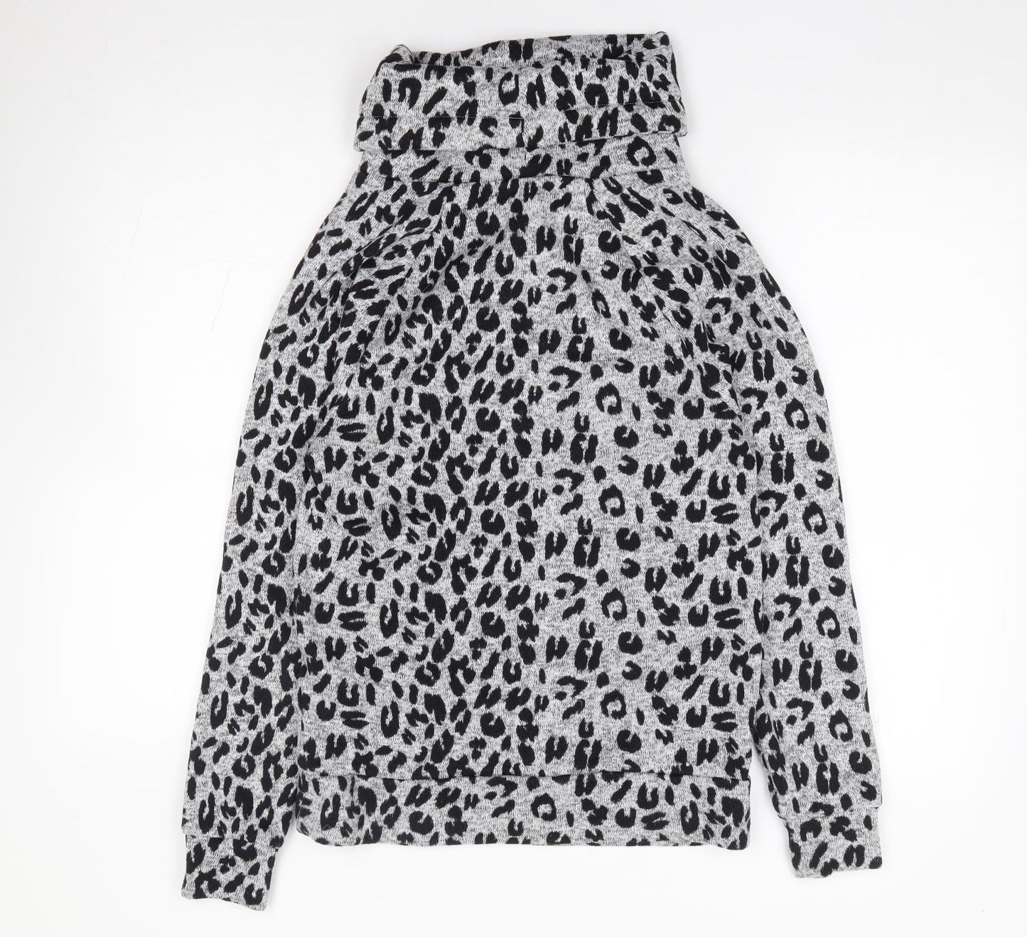 Derek Heart Womens Grey Roll Neck Animal Print Polyester Pullover Jumper Size S