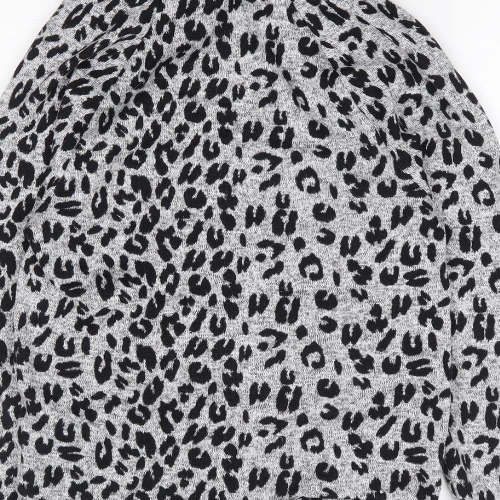 Derek Heart Womens Grey Roll Neck Animal Print Polyester Pullover Jumper Size S