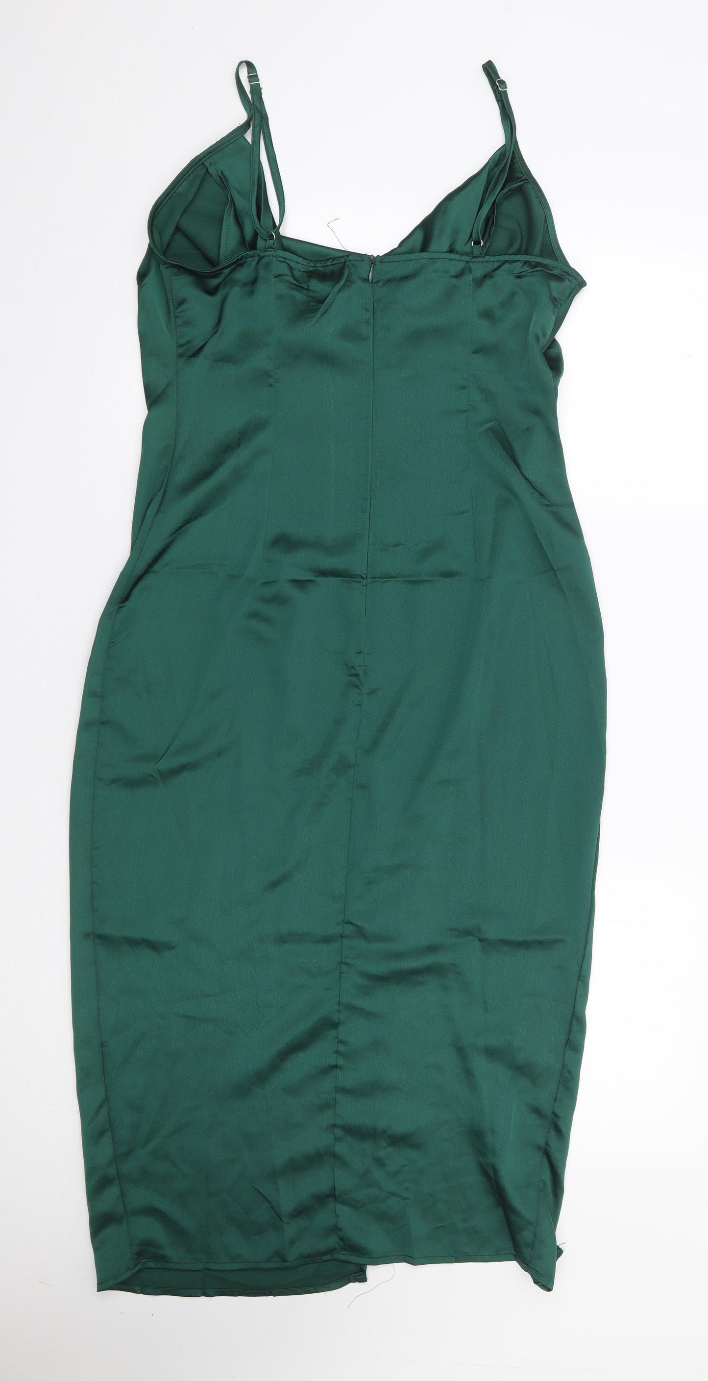 Pretty little Thing Womens Green  Polyester Slip Dress  Size 12  Cowl Neck Zip