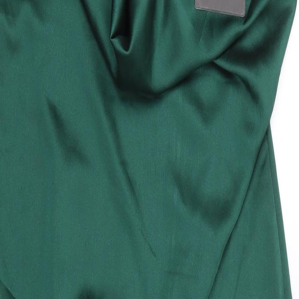 Pretty little Thing Womens Green  Polyester Slip Dress  Size 12  Cowl Neck Zip