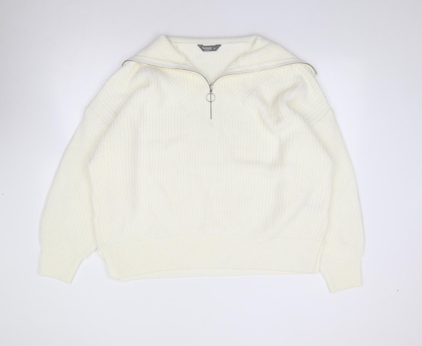 Nutmeg Womens Ivory V-Neck  Acrylic Pullover Jumper Size 20