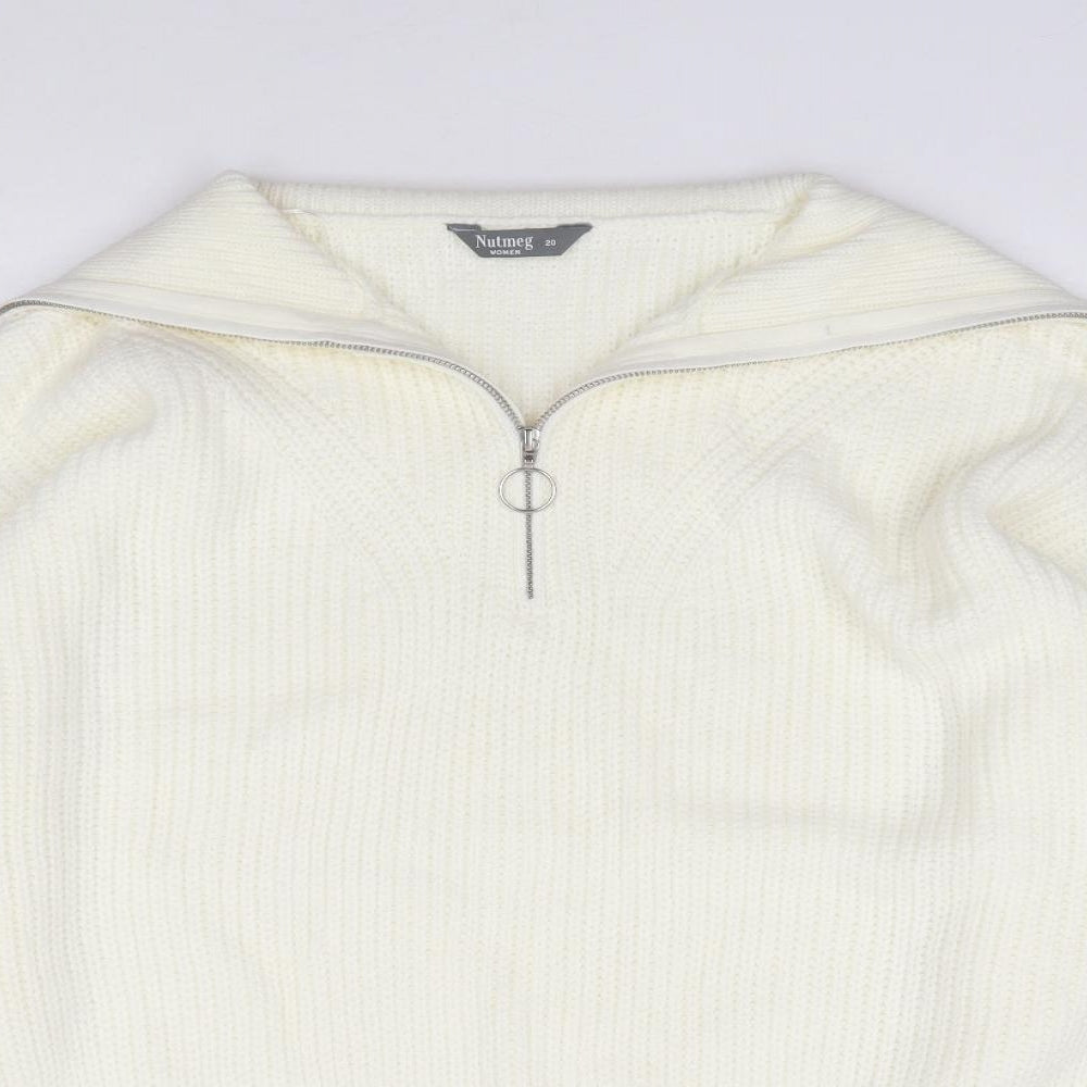 Nutmeg Womens Ivory V-Neck  Acrylic Pullover Jumper Size 20
