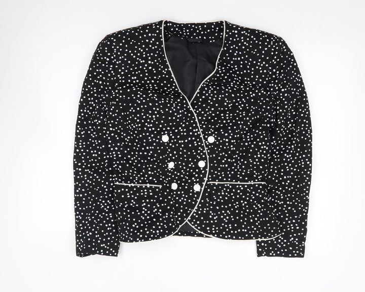 Country Casuals Womens Black Polka Dot Cotton Jacket Suit Jacket Size 10