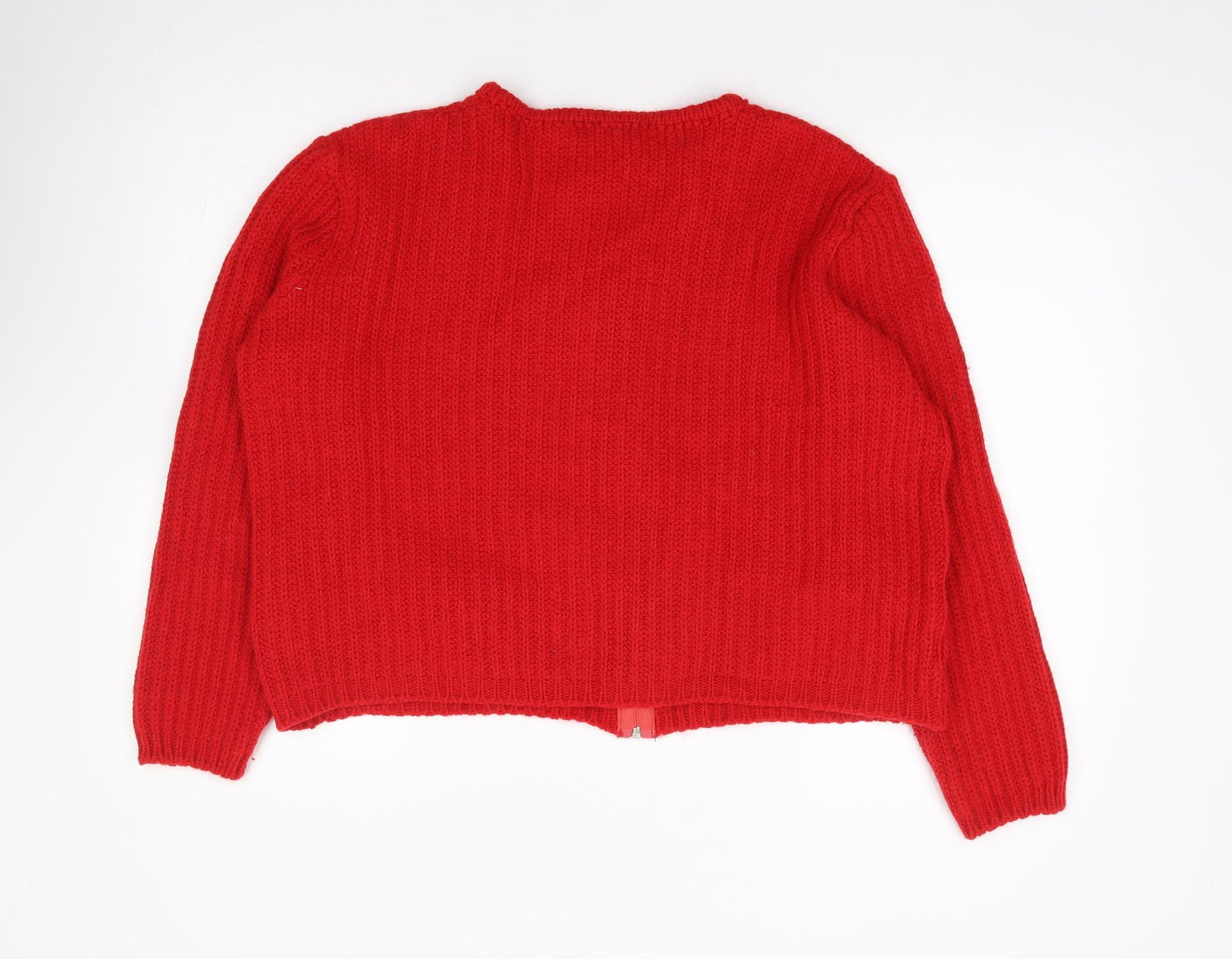 ANNE WEYBURN Womens Red Round Neck  Acrylic Full Zip Jumper Size 14