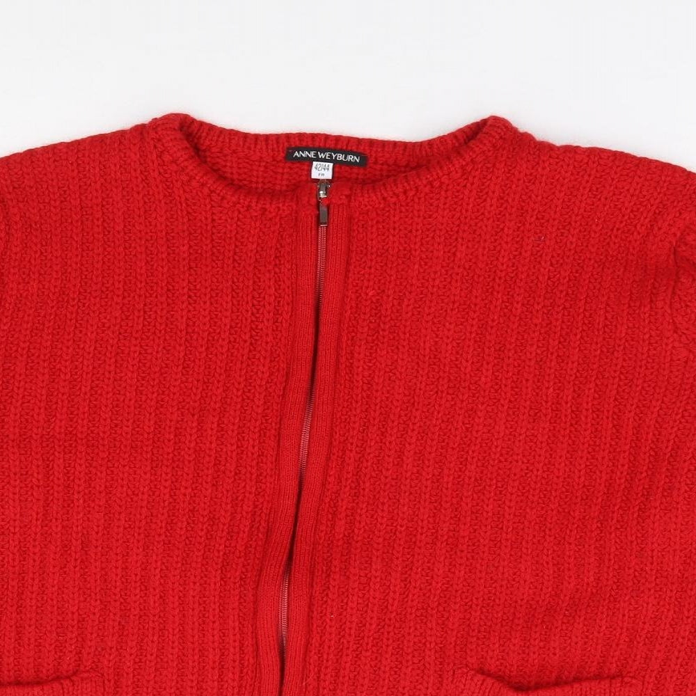 ANNE WEYBURN Womens Red Round Neck  Acrylic Full Zip Jumper Size 14