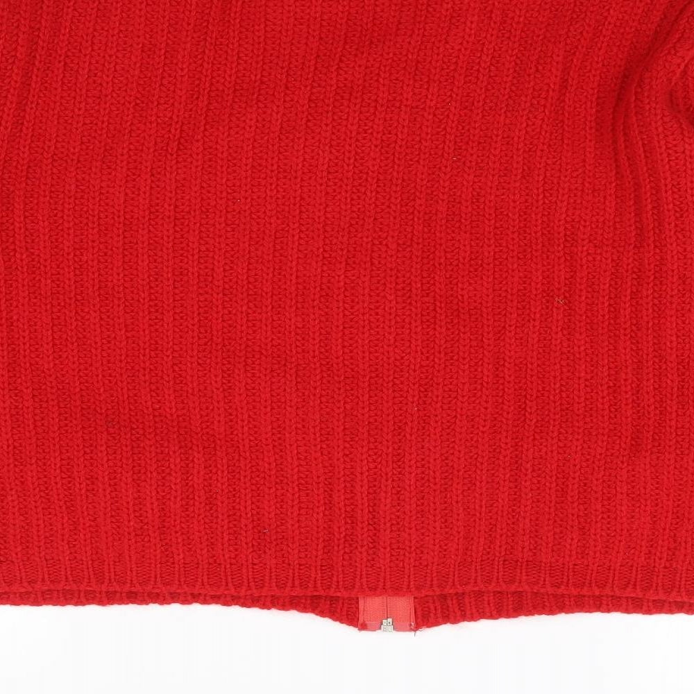 ANNE WEYBURN Womens Red Round Neck  Acrylic Full Zip Jumper Size 14