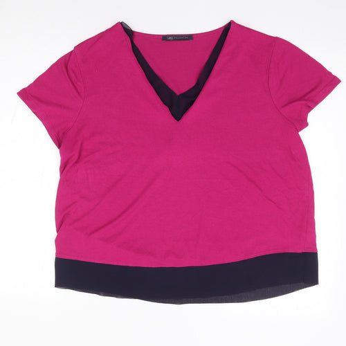 Marks and Spencer Womens Pink  Viscose Jersey T-Shirt Size 14 V-Neck