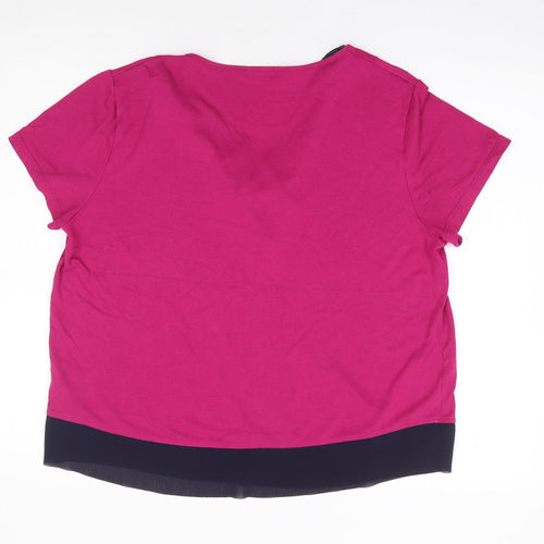 Marks and Spencer Womens Pink  Viscose Jersey T-Shirt Size 14 V-Neck