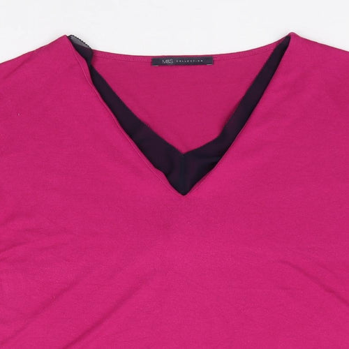 Marks and Spencer Womens Pink  Viscose Jersey T-Shirt Size 14 V-Neck