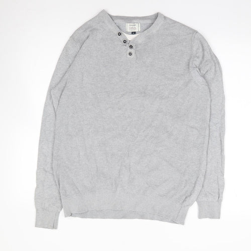 George Mens Grey Crew Neck  Cotton Pullover Jumper Size L