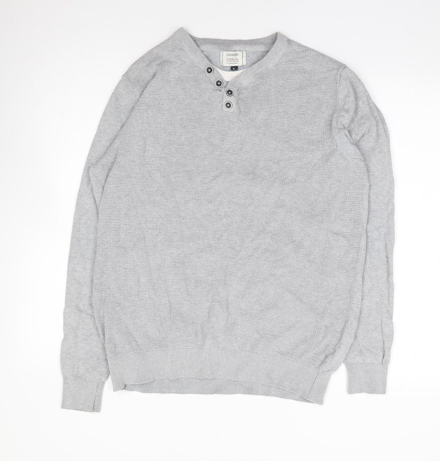 George Mens Grey Crew Neck  Cotton Pullover Jumper Size L