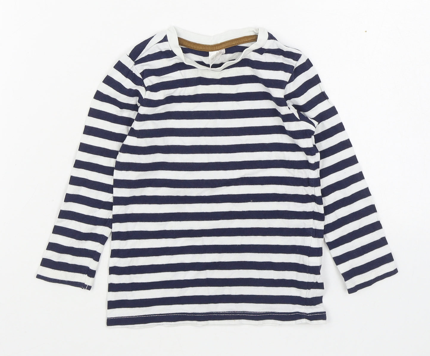 H&M Boys Blue Striped 100% Cotton Basic T-Shirt Size 2 Years Round Neck Pullover