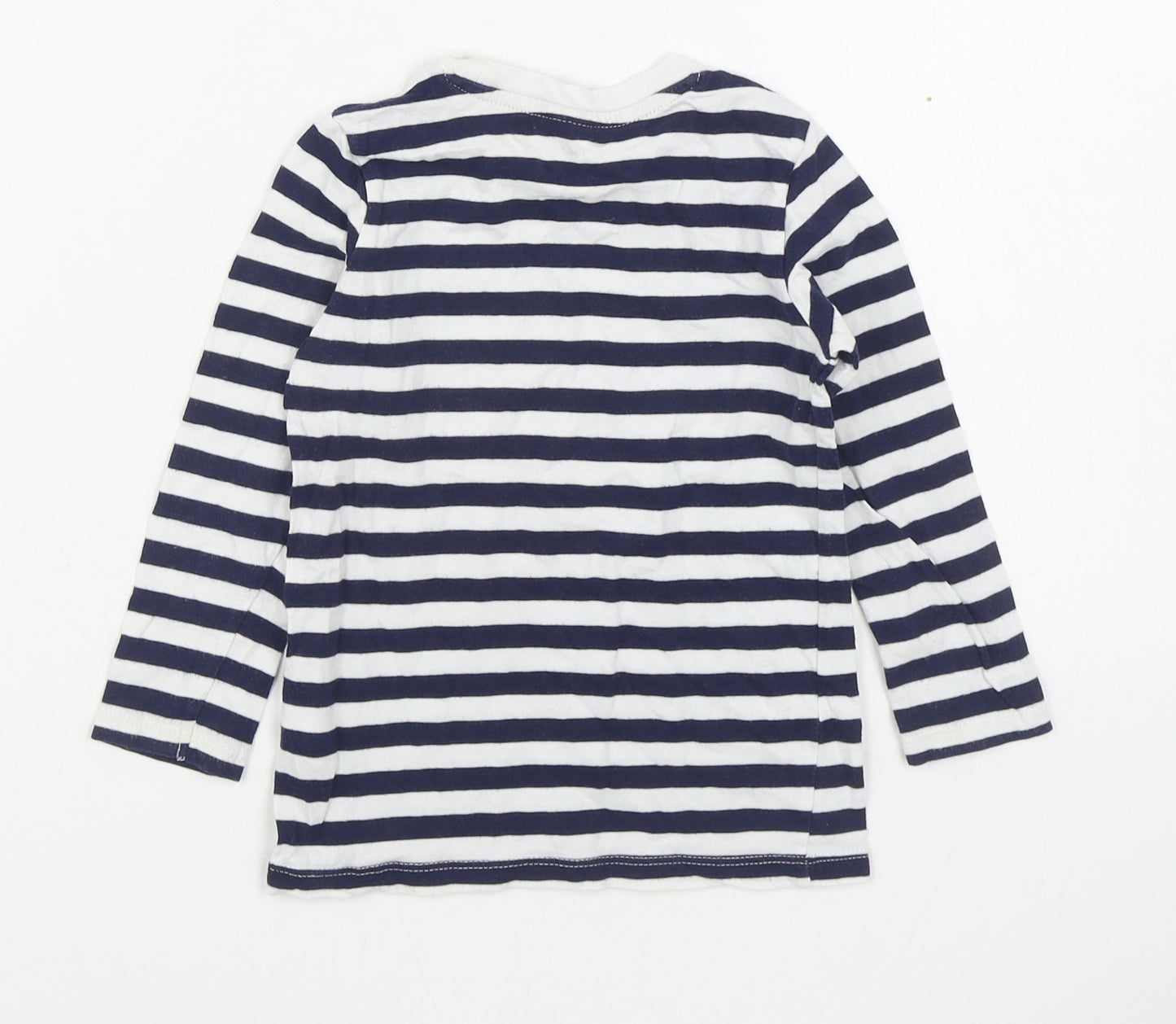 H&M Boys Blue Striped 100% Cotton Basic T-Shirt Size 2 Years Round Neck Pullover