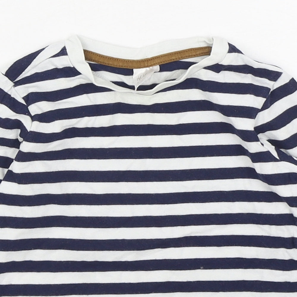 H&M Boys Blue Striped 100% Cotton Basic T-Shirt Size 2 Years Round Neck Pullover