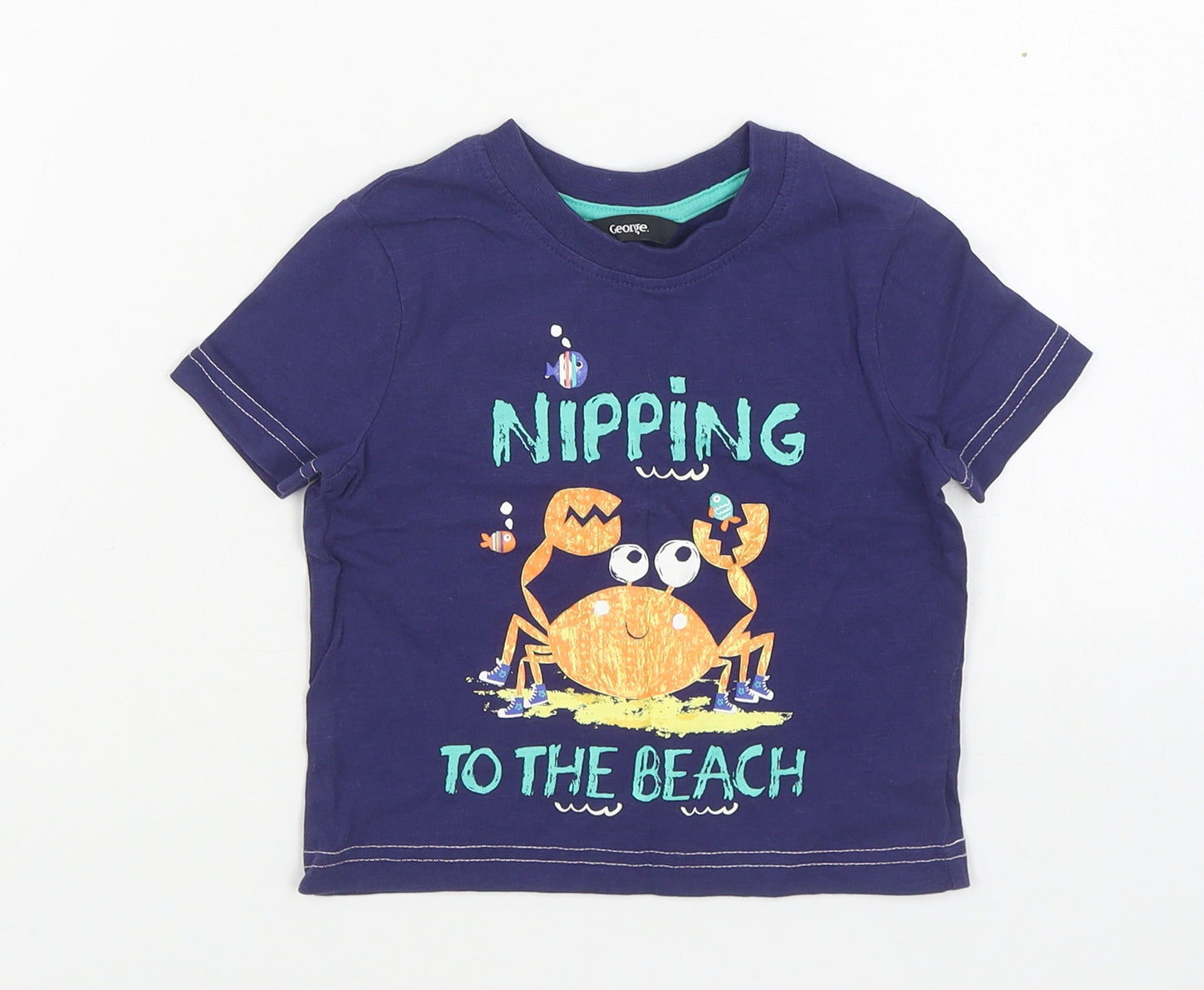 George Boys Blue  100% Cotton Basic T-Shirt Size 18-24 Months Round Neck Pullover