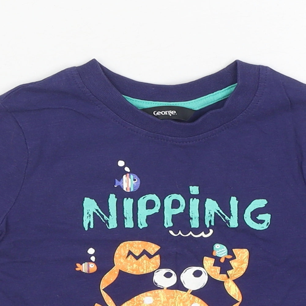 George Boys Blue  100% Cotton Basic T-Shirt Size 18-24 Months Round Neck Pullover