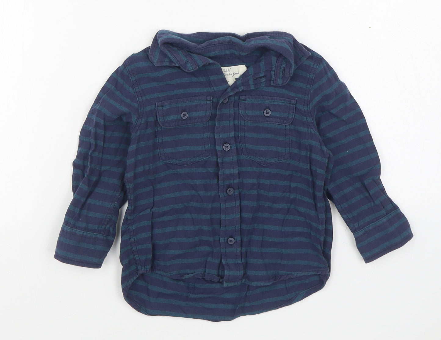 H&M Boys Blue Striped 100% Cotton Basic Button-Up Size 18-24 Months Collared Button