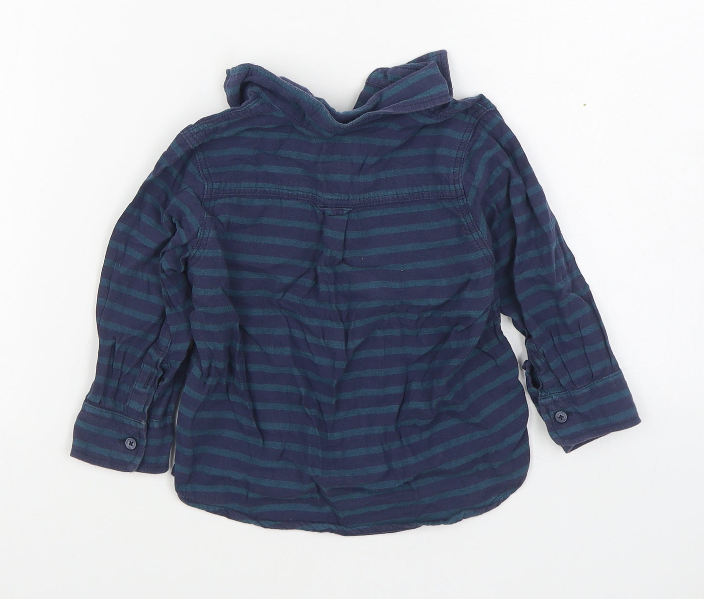 H&M Boys Blue Striped 100% Cotton Basic Button-Up Size 18-24 Months Collared Button