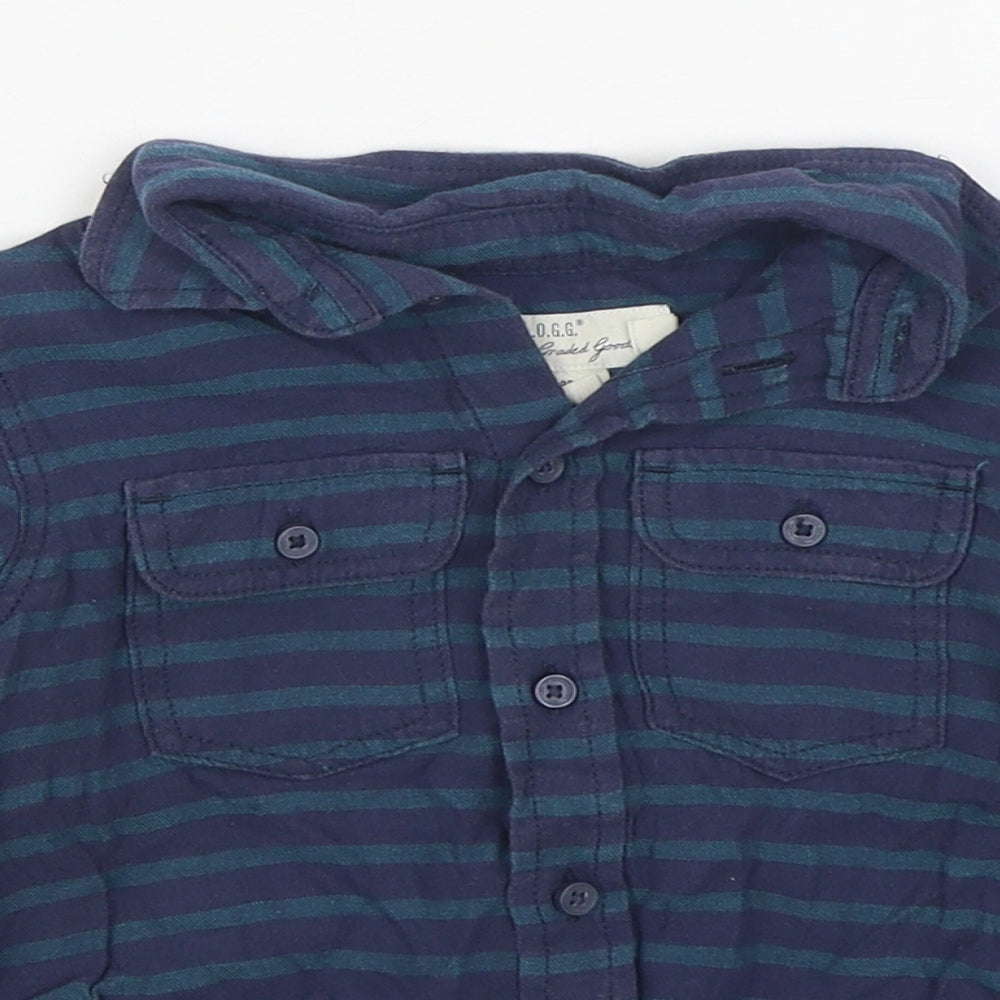 H&M Boys Blue Striped 100% Cotton Basic Button-Up Size 18-24 Months Collared Button