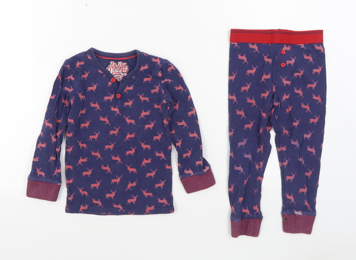 Marks and Spencer Boys Blue Geometric 100% Cotton  Pyjama Set Size 2-3 Years  Button