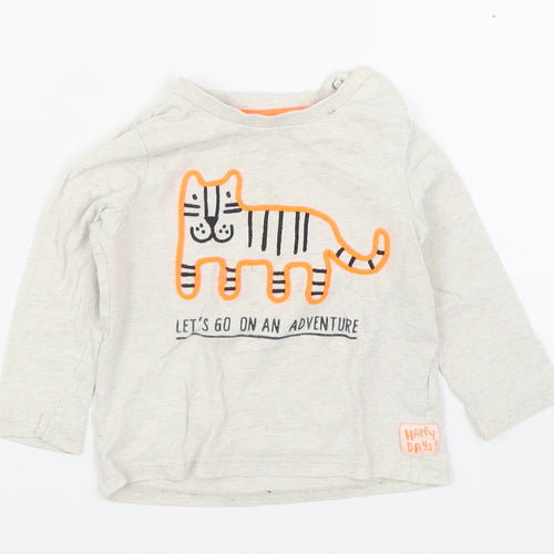F&F Boys Beige  100% Cotton Basic T-Shirt Size 9-12 Months Round Neck Pullover