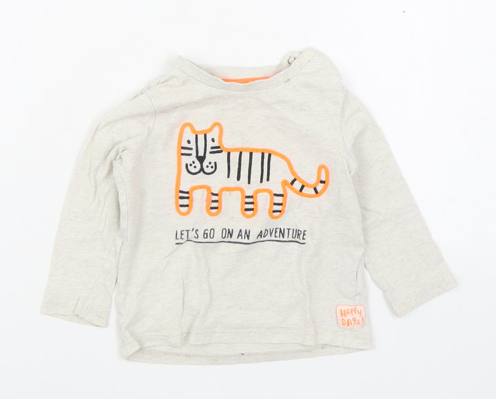 F&F Boys Beige 100% Cotton Basic T-Shirt Size 9-12 Months Round Neck Pullover