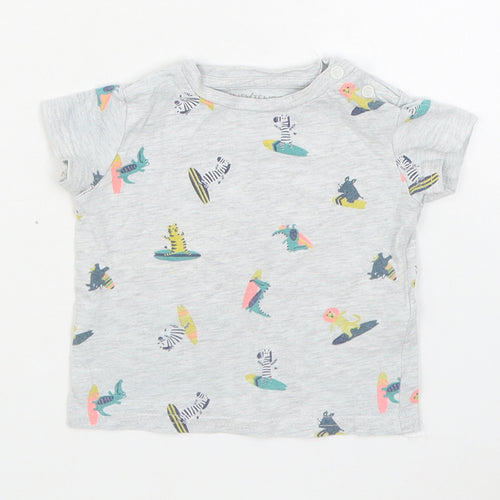 Inextenso Boys Grey Geometric Cotton Basic T-Shirt Size 6-9 Months Round Neck Pullover
