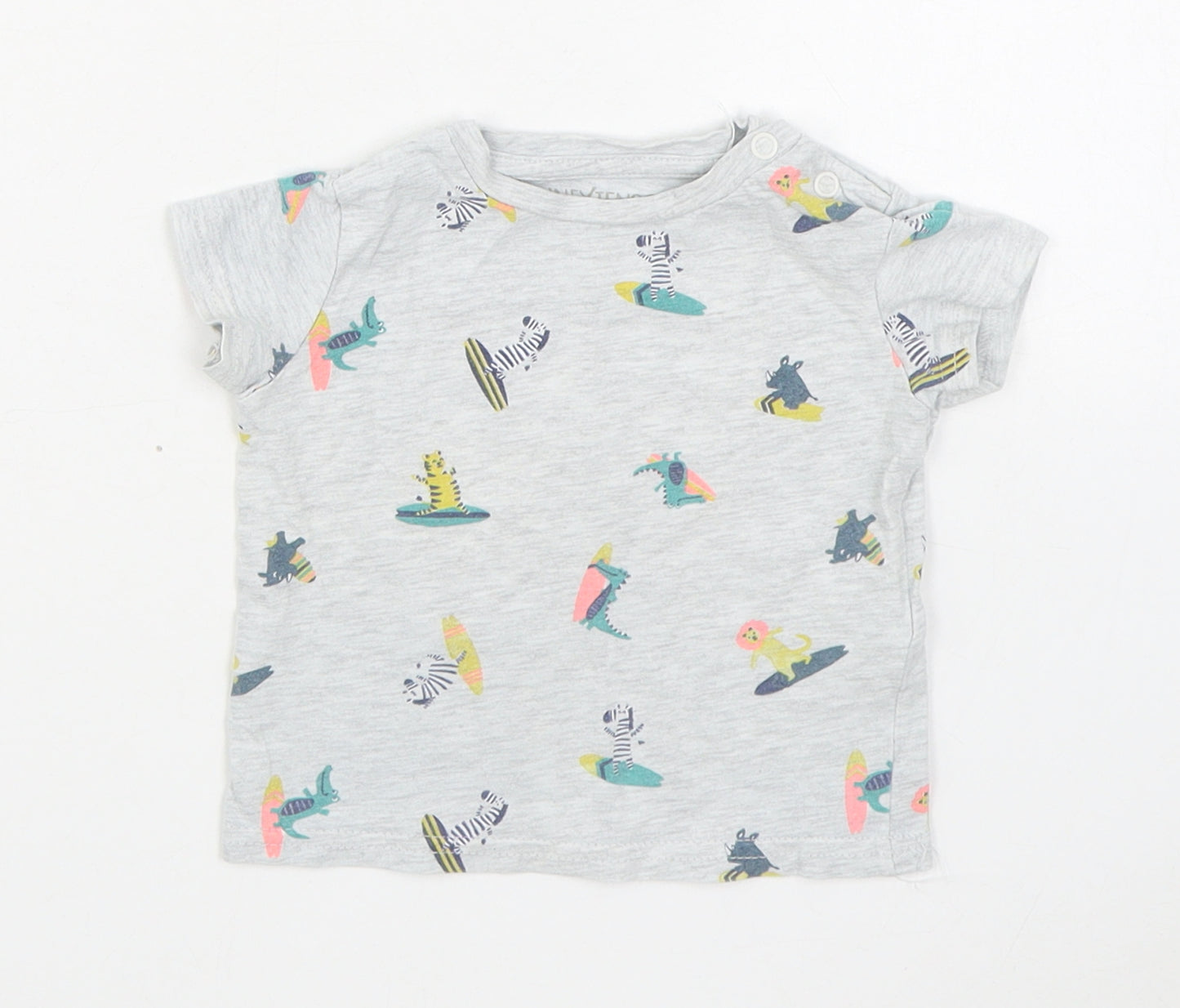 Inextenso Boys Grey Geometric Cotton Basic T-Shirt Size 6-9 Months Round Neck Pullover