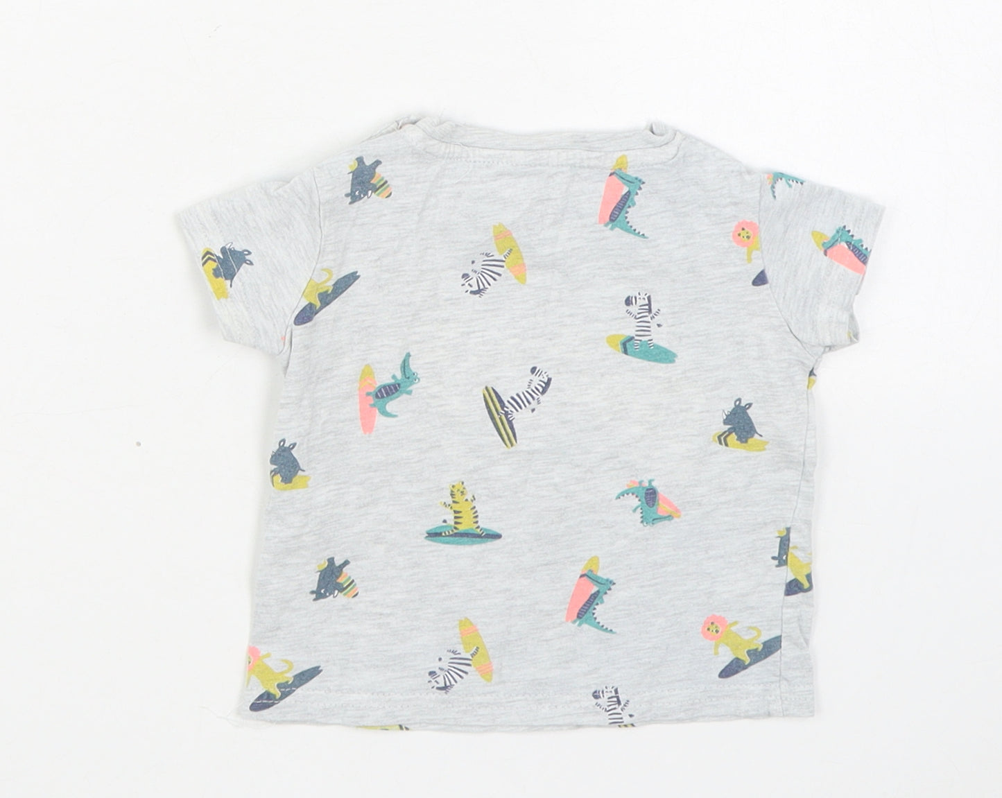 Inextenso Boys Grey Geometric Cotton Basic T-Shirt Size 6-9 Months Round Neck Pullover