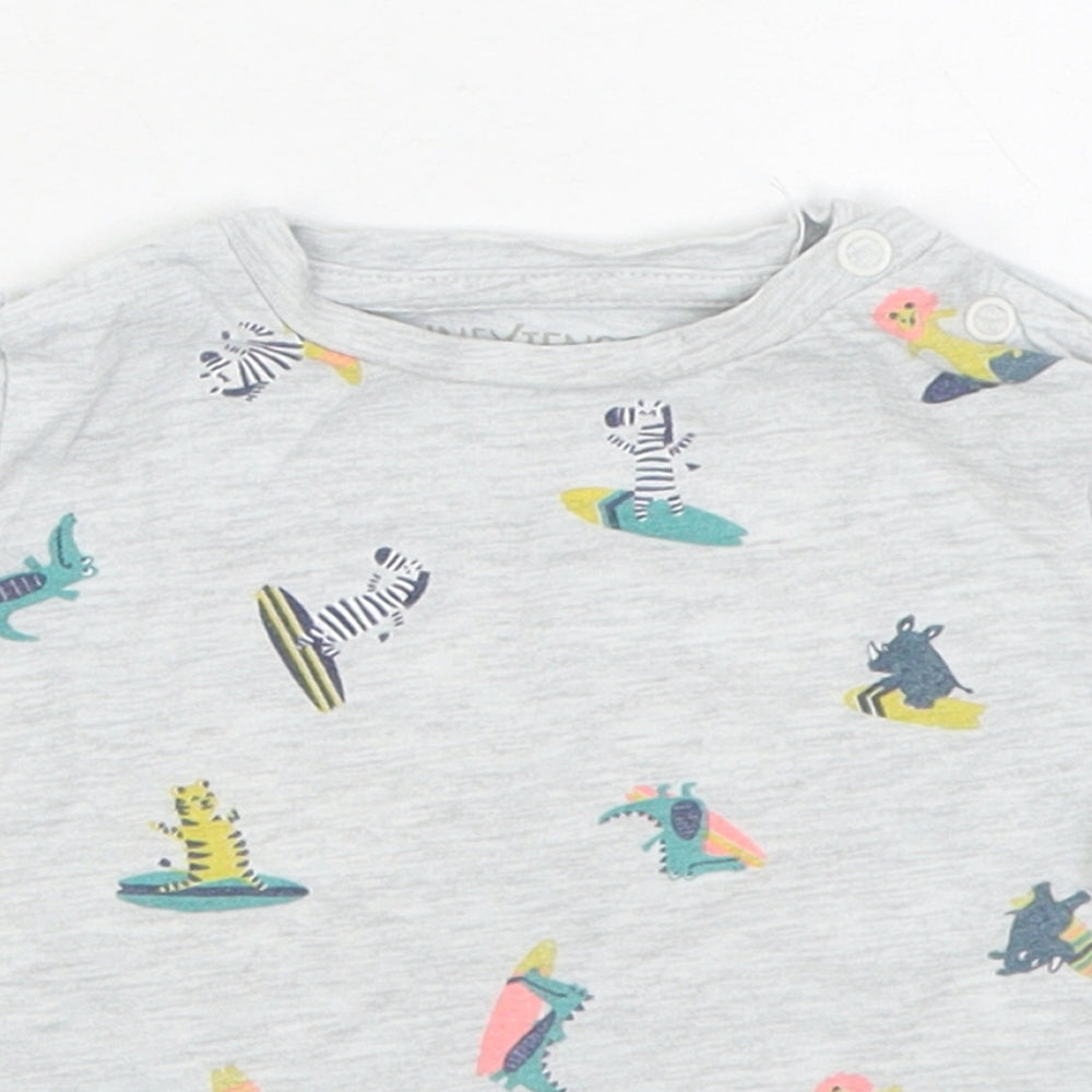 Inextenso Boys Grey Geometric Cotton Basic T-Shirt Size 6-9 Months Round Neck Pullover