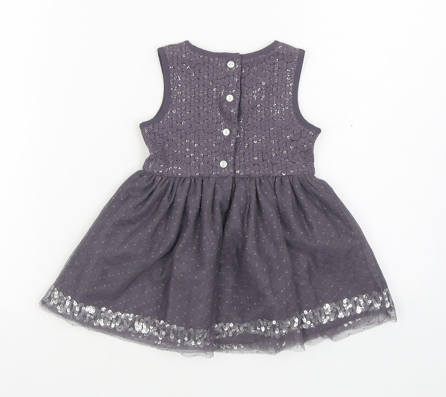 TU Girls Purple  Cotton Skater Dress  Size 12-18 Months  Round Neck Button
