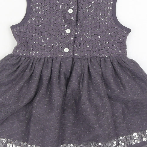 TU Girls Purple  Cotton Skater Dress  Size 12-18 Months  Round Neck Button