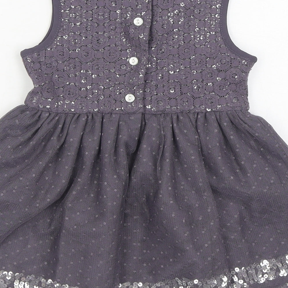 TU Girls Purple  Cotton Skater Dress  Size 12-18 Months  Round Neck Button