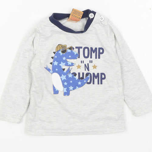 Cheeky Chimp Boys Grey  Cotton Basic T-Shirt Size 12-18 Months Round Neck Pullover