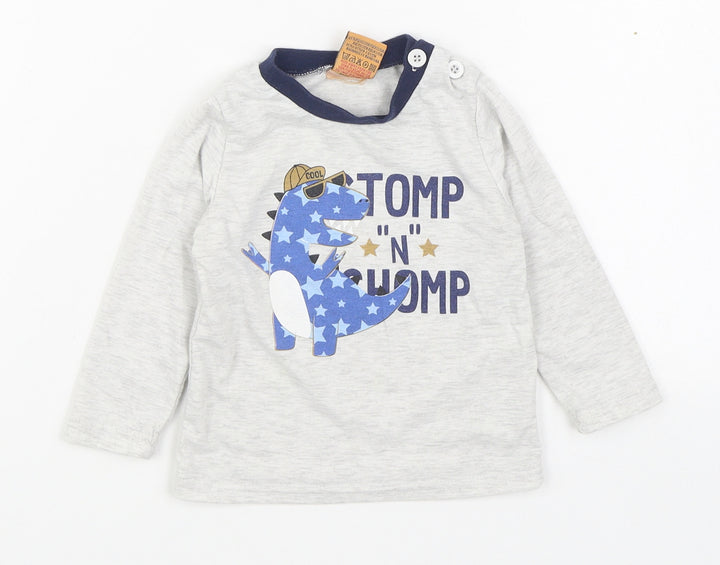 Cheeky Chimp Boys Grey  Cotton Basic T-Shirt Size 12-18 Months Round Neck Pullover