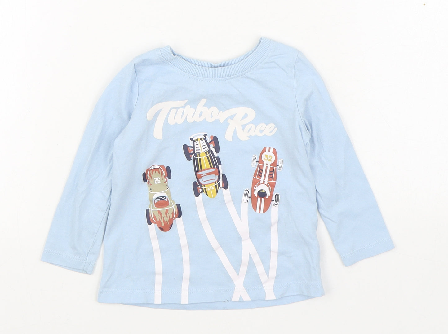 So Cute Boys Blue  Cotton Basic T-Shirt Size 9-12 Months Round Neck Pullover
