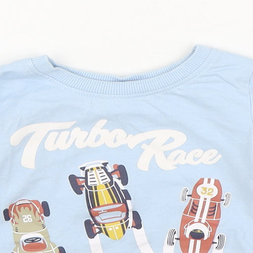 So Cute Boys Blue  Cotton Basic T-Shirt Size 9-12 Months Round Neck Pullover