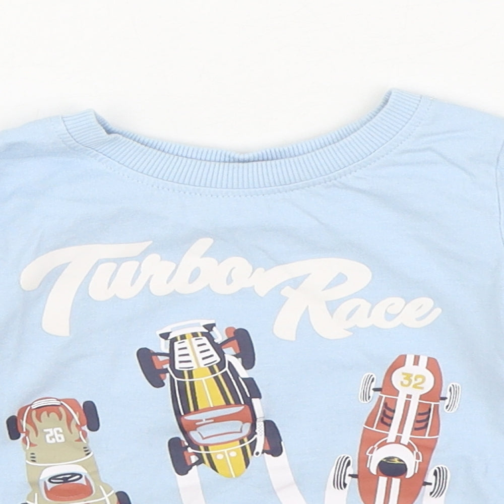 So Cute Boys Blue  Cotton Basic T-Shirt Size 9-12 Months Round Neck Pullover