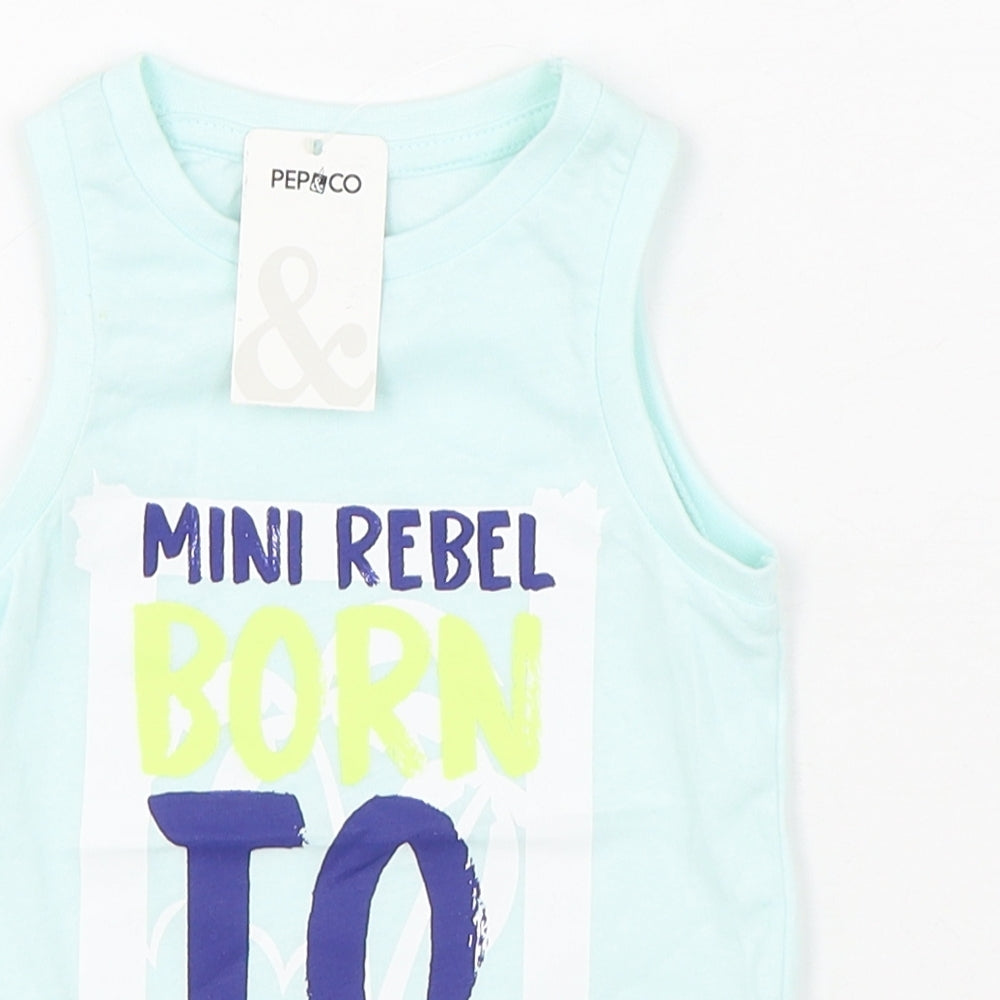 Pep&Co Boys Blue  100% Cotton Basic Tank Size 12-18 Months Round Neck Pullover