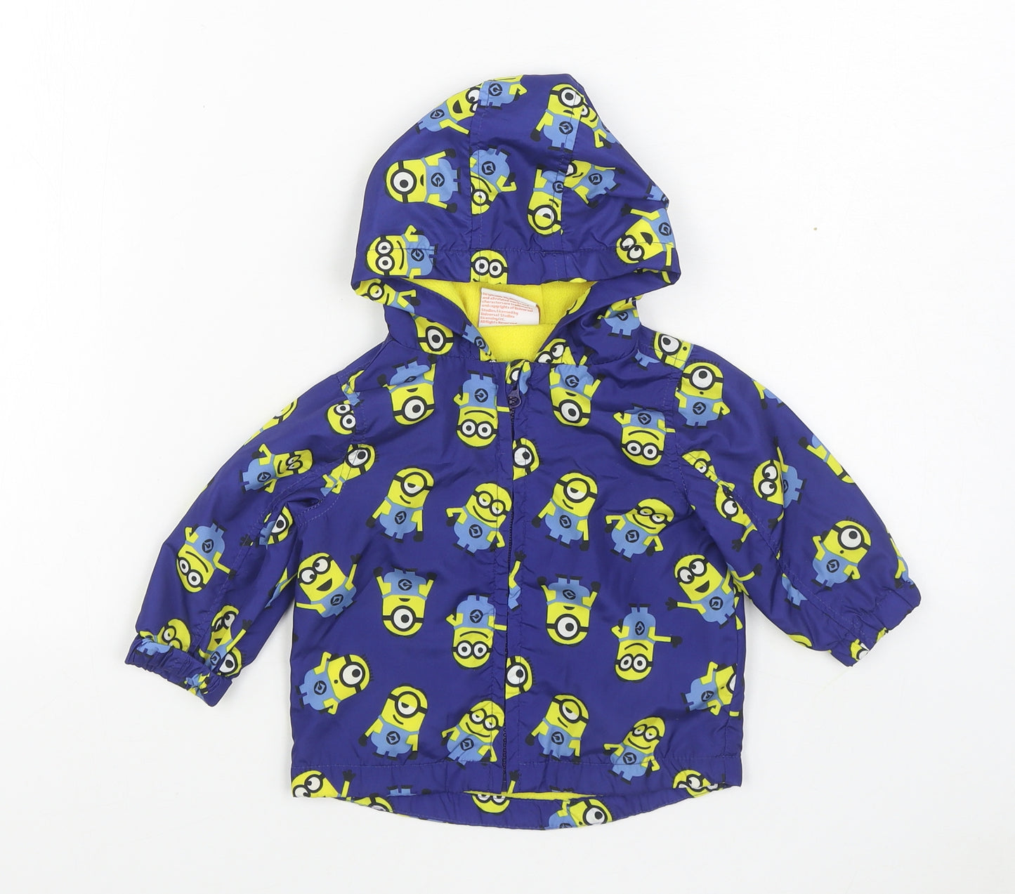 Despicable Me Boys Blue Geometric  Rain Coat Coat Size 3-6 Months   Zip - Minions