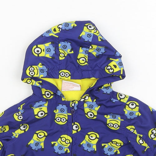 Despicable Me Boys Blue Geometric  Rain Coat Coat Size 3-6 Months   Zip - Minions