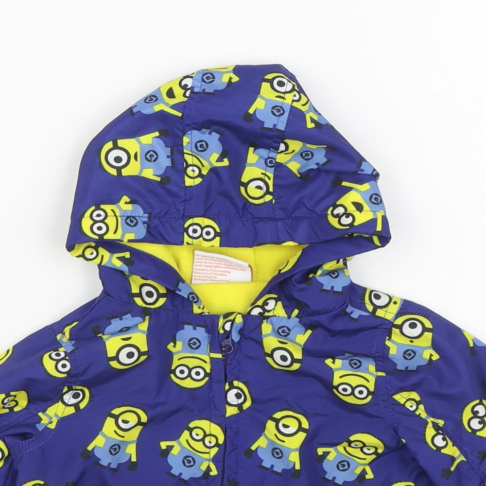 Despicable Me Boys Blue Geometric  Rain Coat Coat Size 3-6 Months   Zip - Minions